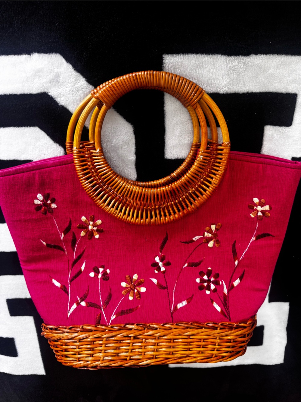 Bright Fuchsia Fabric Tote with Satin Interior and Woven Handles